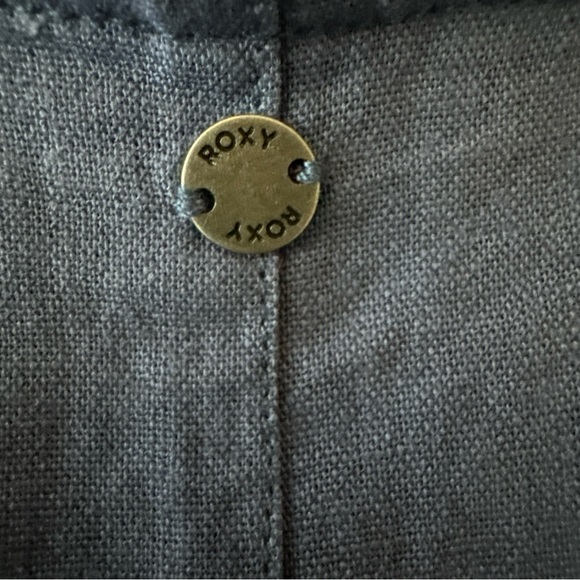 ROXY Womens Sz Small Adjustable Overalls Romper Blue Linen Pockets Beach Resort - Picture 13 of 13